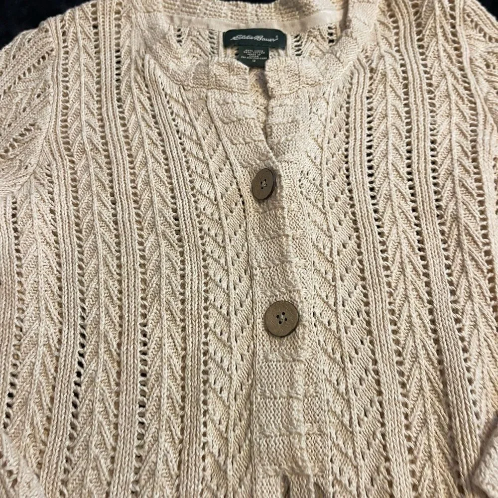 Eddie Bauer beige‎ cardigan sweater 55% linen, size small - Picture 6 of 15